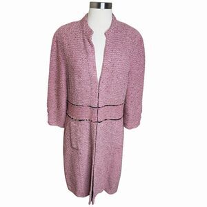 St. John Couture Pink Tweed Knit Long Jacket Silk Lined Hook & Loop Size 12